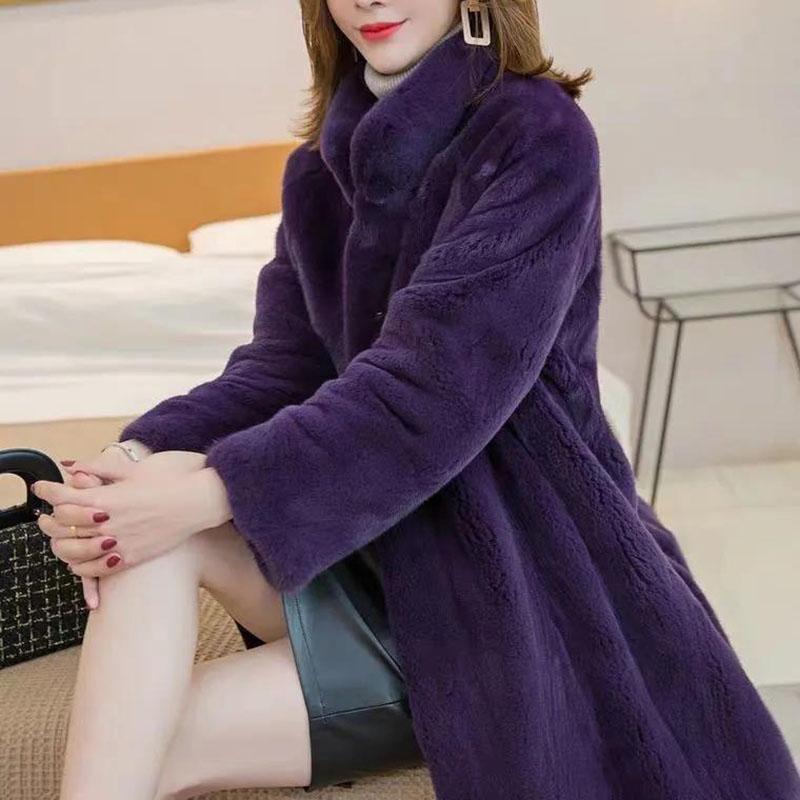 Mink Fleece Jacket Winter  Temperament Stand-up Collar Thickened Warmth In The Long Section of Fur All-in-one Plush Coat Suitable for Women