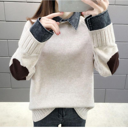 Spring and Autumn Casual Sweater Thicken Loose Knit Top Fashion Simple Female Jacket