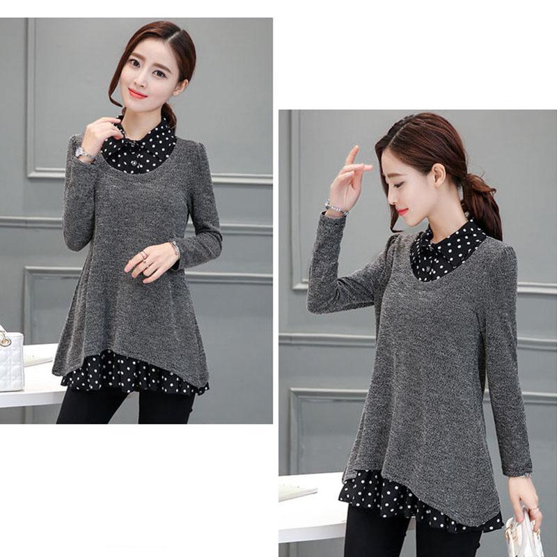Long Sleeve Stand-up Neck Pullover Women's T-shirt Casual All-Match Novel Tee Ladies Polyester KnittingTops Pullover