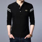 Men's Long-sleeved Polo Shirt Stand Collar Lapel Stripes Sweatshirt Bottoming Shirt Loose Casual Solid Color Shirt
