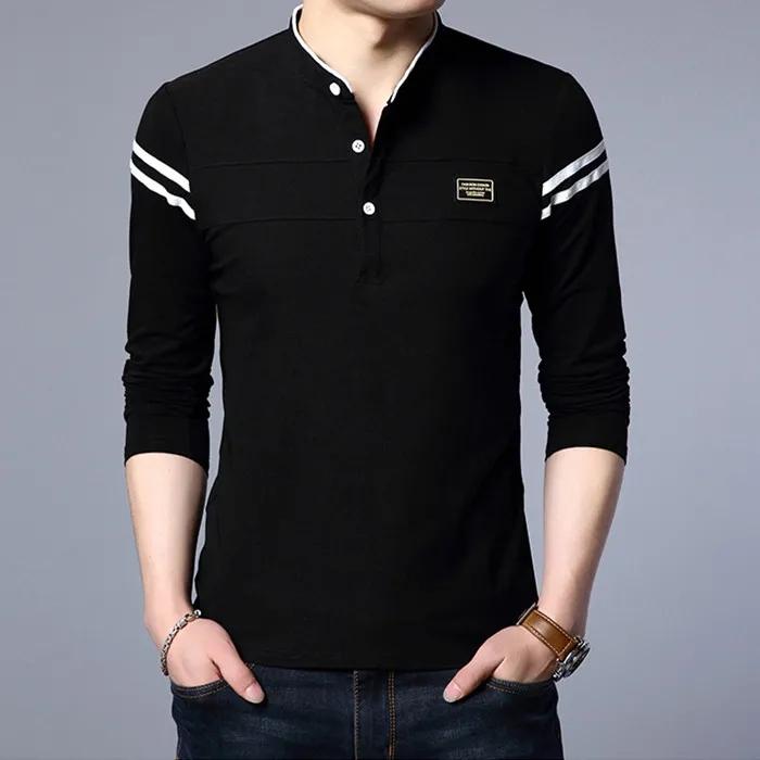 Men's Long-sleeved Polo Shirt Stand Collar Lapel Stripes Sweatshirt Bottoming Shirt Loose Casual Solid Color Shirt