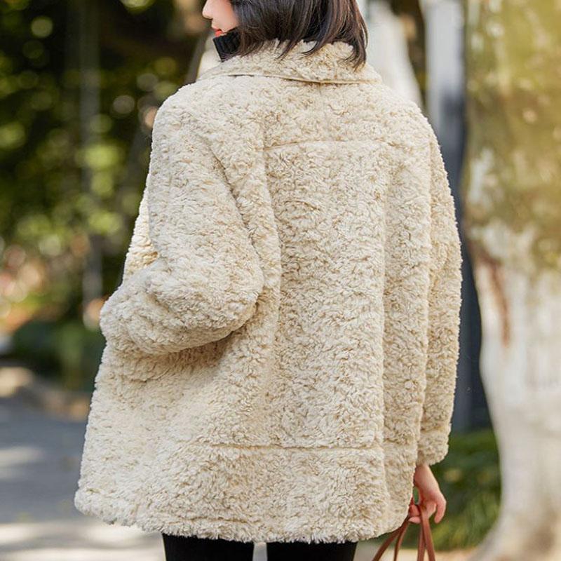 Fashion Ladies Lapel Lamb Velvet Jacket Winter Long Large Size Button Jacket Thick Warm Long-sleeved Cardigan Jacket