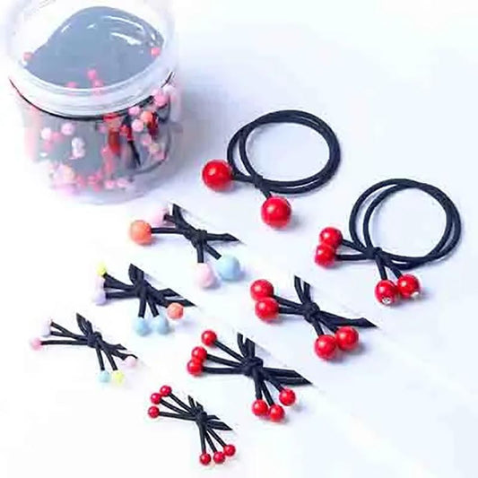 30PCS Cherry Head Rope Red Bead Tie Hair Rope Horsetail Flower Holster Hair Ring Hair Rope Rubber Band Headdress Hair Accessories