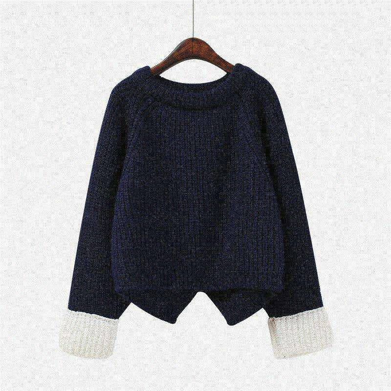 Autumn Winter Short Sweater Women Students Loose Back Split Hem Knitwear Thick Pullover Sweater Jumper