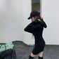 Hooded Long-sleeved Knitted Dress Women Autumn and Winter Fashion Slim Bottoming Bag Hip Sweater Dress