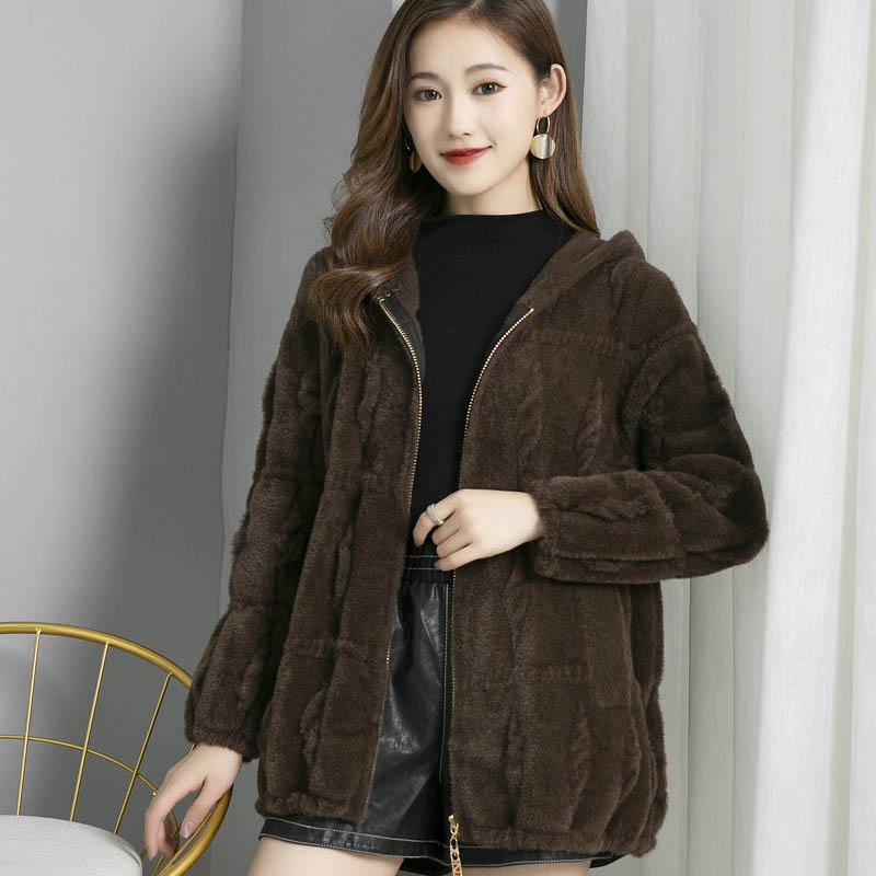 Autumn and Winter Models of Imitation Mink Velvet Fur Coat Loose Mink Fur Coat Women's Hooded Thickening