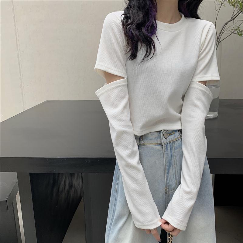 Off Shoulder T Shirt Casual Loose Clothes Tops Pure color Leisure Long Women pullover