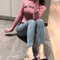 Pofulove temperament slim Sweater Fashion Long Sleeve Pullover Half Turtleneck Letter Sweater Knit