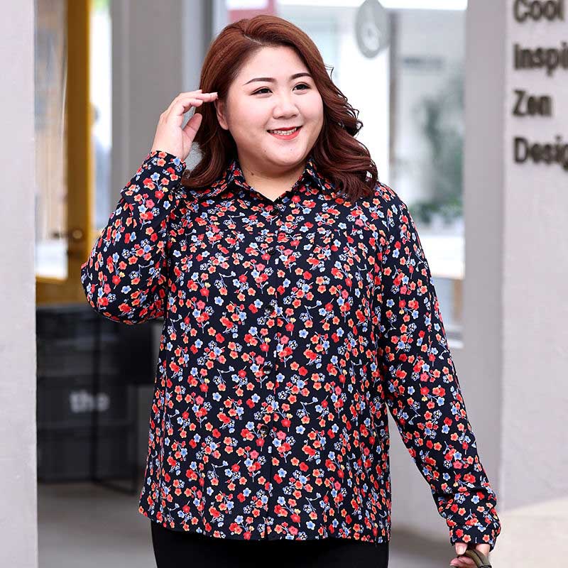 Plus Fertilizer Plus Size Chiffon Middle-aged and Elderly Mother Spring and Summer Fashion Long-sleeved T-shirt Top Women's Bottoming Shirt