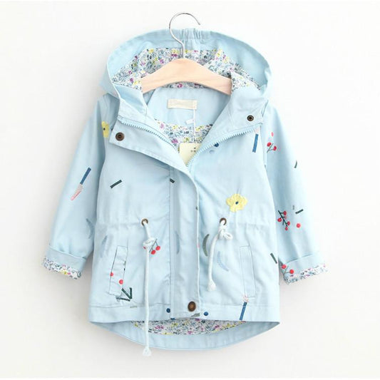 Autumn Children Outwear Casual Embroidery Floral Girls Jackets and Coat Slim Hooded Jakcets f