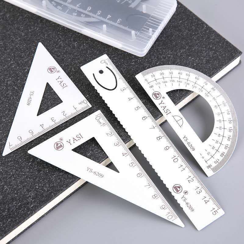 Student Metal Ruler Triangle Protractor Four-piece Set