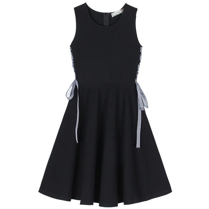 Female Little Fresh Simple Elegant Black Dress High Waist Sleeveless Short Base Strap Elegant Dress