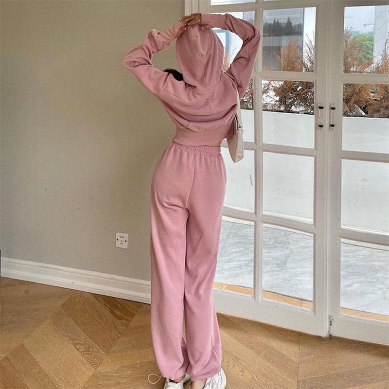 Women Hoodies Hooded Sweatshirts Zippers Tops Pink Loose Casual Clothes Oversized Harajuku Tracksuit Hoodies Suit Sweatshirts Set