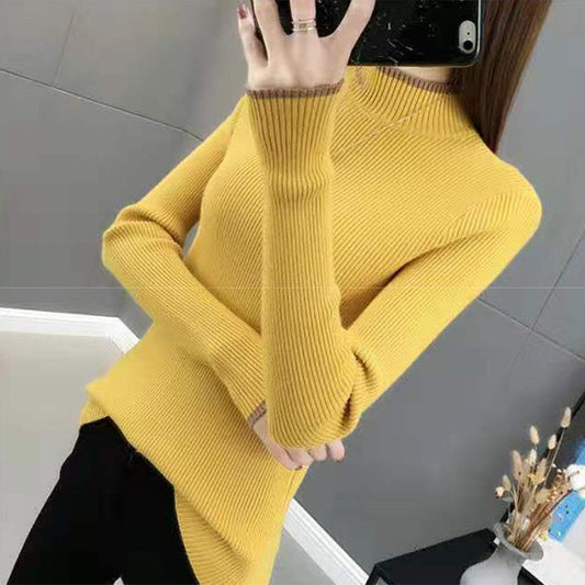 Autumn and Winter Korean Warm Knit Sweater Slim Long-sleeved Solid Color Blouse Round Neck Non-ball Sweater