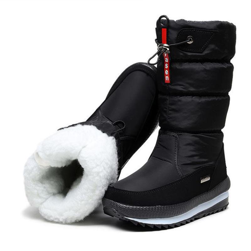 Outdoor Ski Boots Winter Plus Velvet Thick Printing Mid-tube Snow Boots Waterproof Non-slip Women's High-top Boots