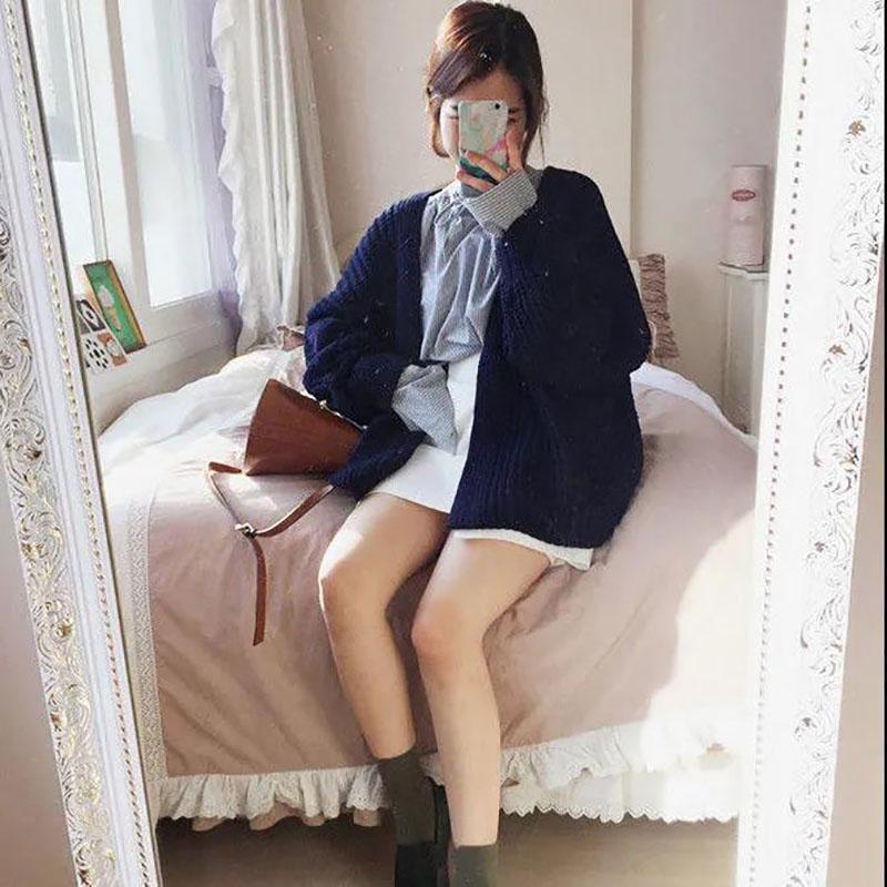 Women's Autumn and Winter Sweater Cardigan Chic Korean Loose Long-sleeved Twist Knit Solid Color Sweater