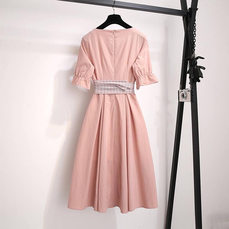 Pofulove Women Linen Dress Midi Elegant Party Dress Summer Etro Short Sleeve Dress with Belt