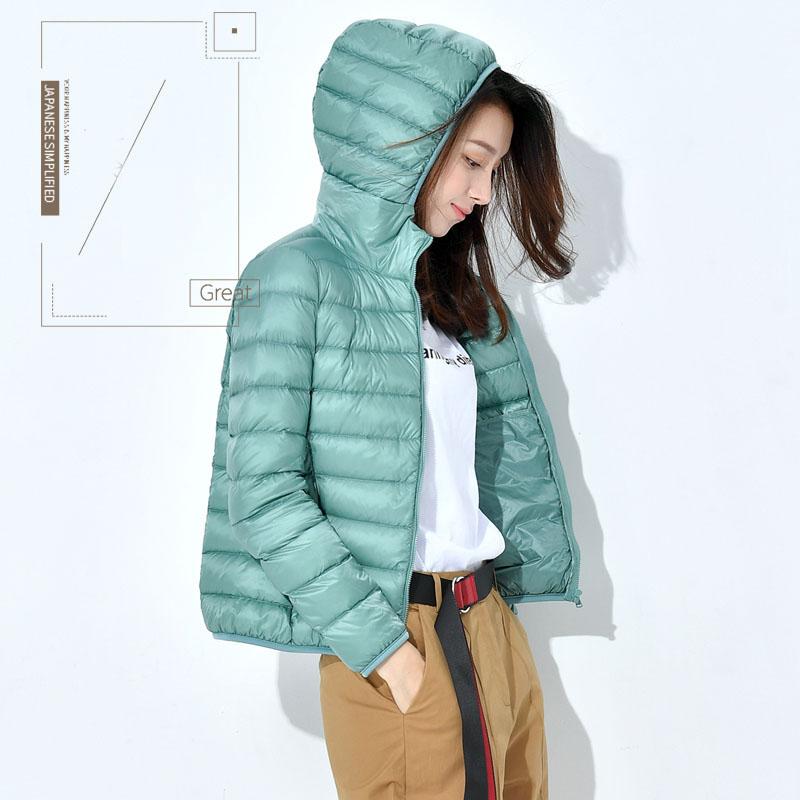 Winter Woman Hooded Down Coat Short White Duck Down  Jacket Female  Ultra Light Slim Solid Down Jackets  Portable Parkas