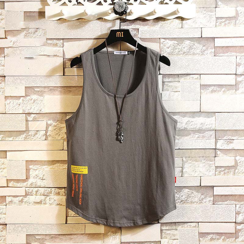 Men's Summer Sports Cotton Vest Fat Sleeveless T-shirt Cut Shoulder Loose Plus Fat Plus Size