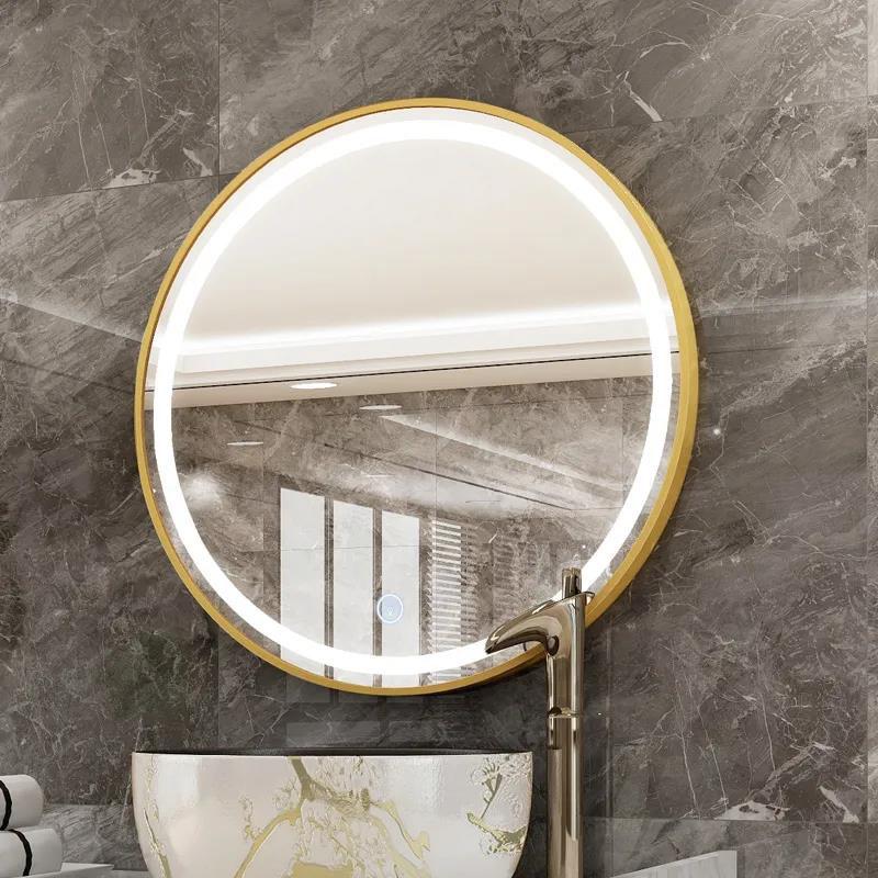 One Color Smart Touch Switch Round Mirror Wall-mounted Bathroom Mirror LED Aluminum Frame