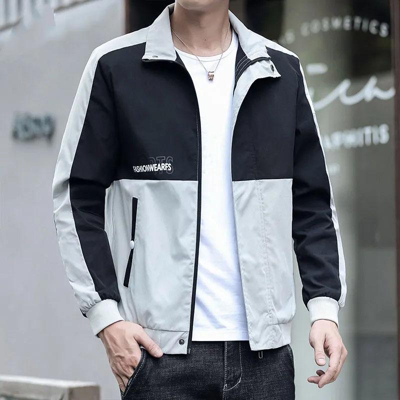 Spring and Autumn Men's Jacket Stand Collar Coat Colorblock Printing Top Trend Simple Bomber Jacket Zipper Sportwear