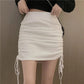 High Waist Drawstring Hip Skirt Sexy Pleated Mini Skirt Spring and Summer All-match Casual Thin Skirt