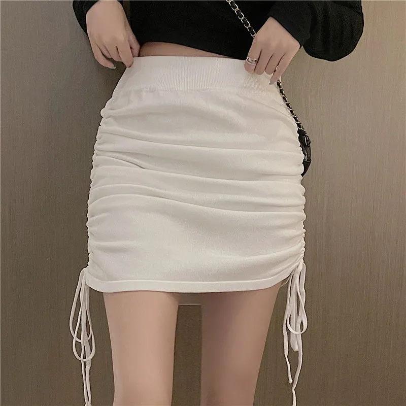 High Waist Drawstring Hip Skirt Sexy Pleated Mini Skirt Spring and Summer All-match Casual Thin Skirt