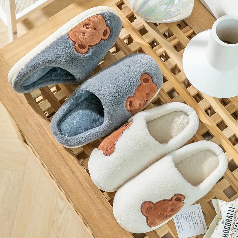 Women Winter Slippers Home Dormitory Cute Warm Slippers Furry Thick Plus Size Non Slip Slippers Women Men Cotton Shoes