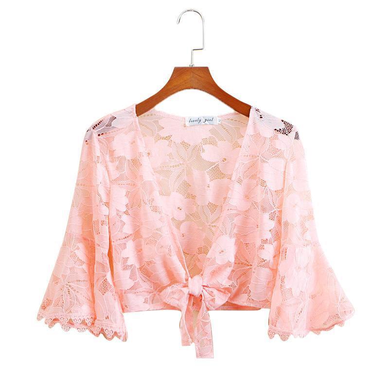 1 PCS Lace Cardigan Women Sun Protection Summer Short Solid Color Thin Shawl