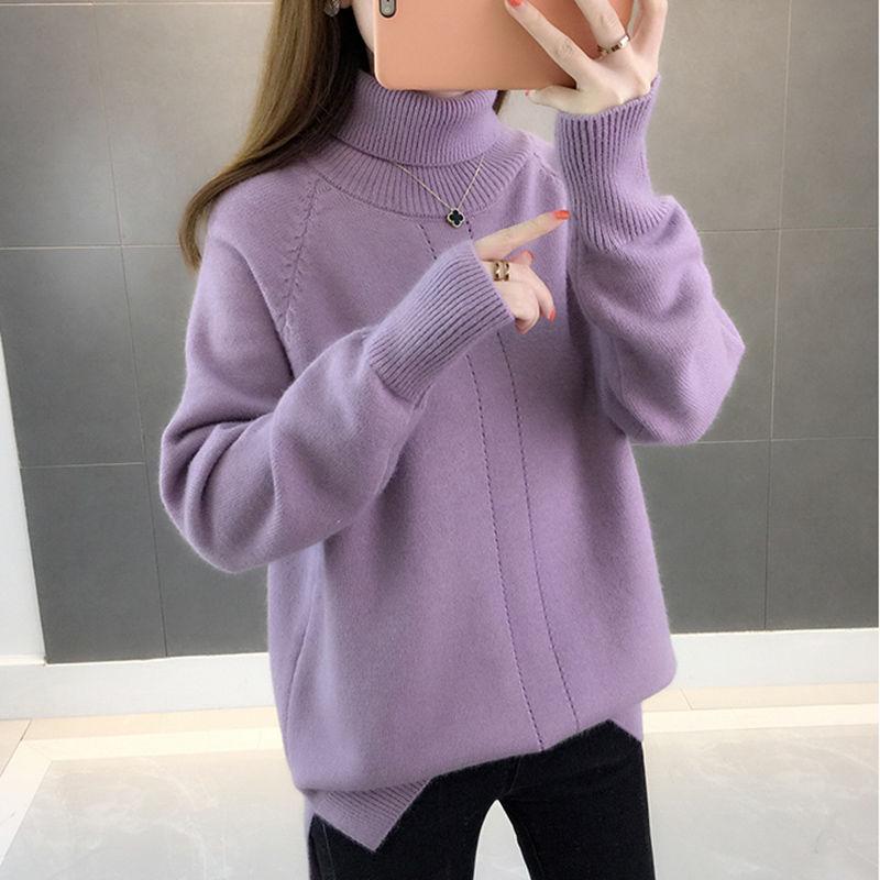 Women Black Turtleneck Thicken Warm Pullover Sweater Loose Office Short Bottoming Shirt
