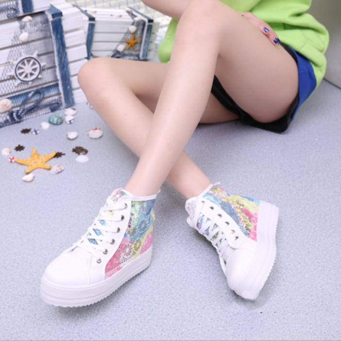 Cutouts Lace Canvas Shoes Hollow Floral Print Breathable Platform Women Casual Shoes Woman