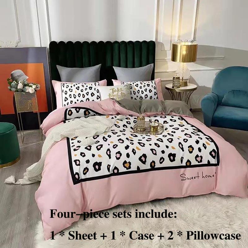 Thickened Grinding Long Velvet Wool Twill Four Sets of Leopard Striped Cotton Quilt Cover Single Tribute Cotton Bed Set 1.8 M 2 Meter Bed