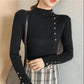 Button Half Turtleneck Sweater Women's Slim Fit Slim Long Sleeve Bottom Shirt Fashion Solid Color Stretch Pullover Large Size