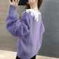 Spring and Autumn Style Outer Wear Lace Doll Collar Sweater Loose Long Sleeve Sweater Women
