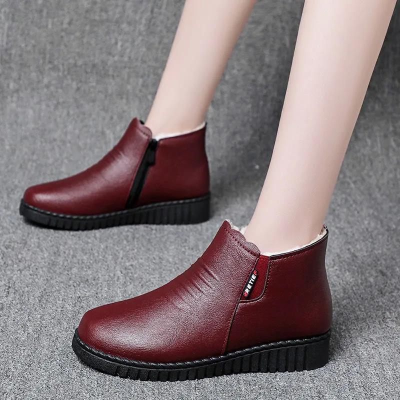 Thicken Middle-aged and Elderly Cotton Shoes Female Winter Mom Shoes Plush Fleece Warm Booties Comfortable Shoes with Non-slip Soft Sole