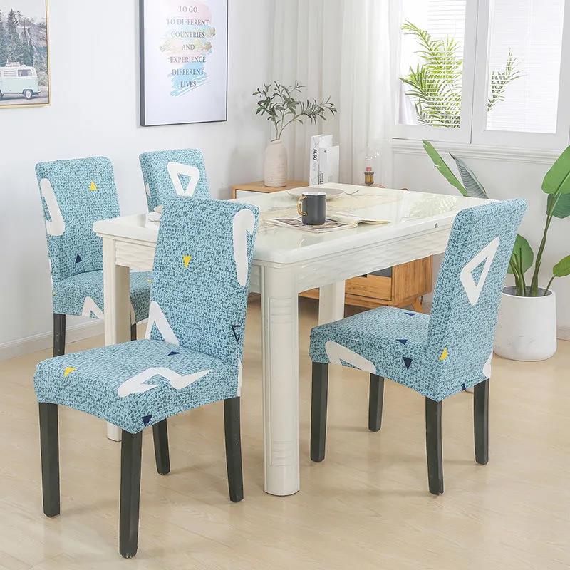 2-piece Dining Table and Chair Cover High Elastic Universal Chair Cover Fabric Printing Home Dining Seat Cover
