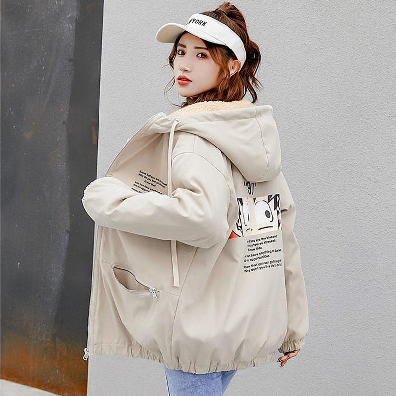 Winter Plus Velvet Thick Casual Cotton Clothes Loose Korean Style Short Jacket Hooded All-match Female Parkas