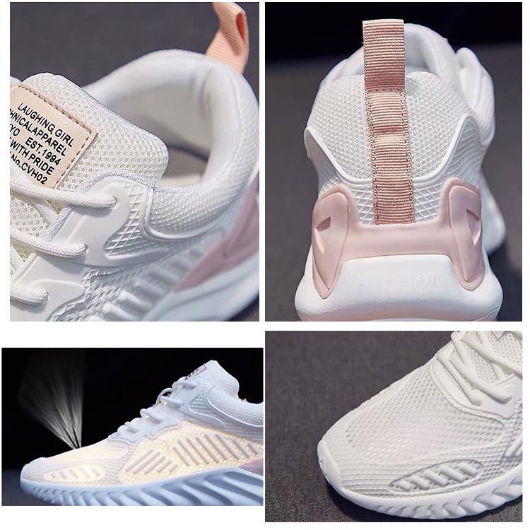 Women Sport Shoes Lace-Up Rubber Mesh Round Cross Straps Flat Sneakers Running Shoes Casual Shoes