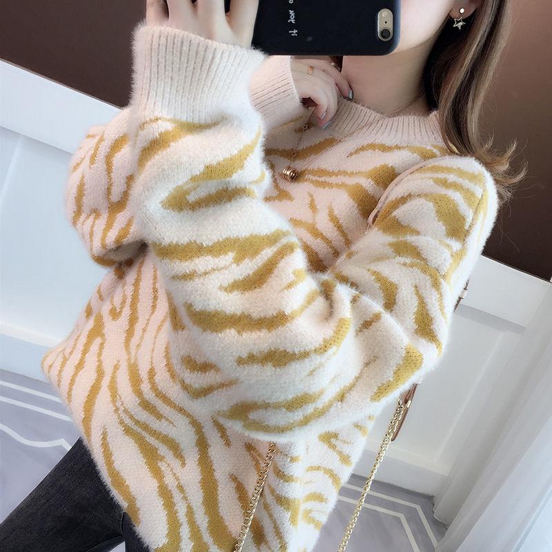 Pofulove Women's Autumn and Winter New Loose Pullover Lazy Sweater High-quality Mink Wool Sweater
