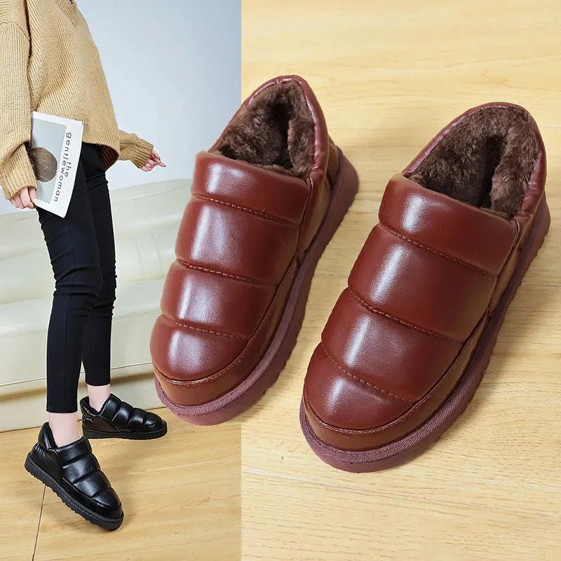Winter Non-slip and Waterproof Cotton Shoes Thick-soled Plush Couple Warm Flat Shoes