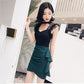 WTEMPO Green Ruffle Women Sexy Tight A-line Hip Skirt Short Skirt Above Knee Zipper Elastic Waist Club Casual Home Office
