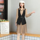 Send Belt Spring and Autumn New Women's Long-sleeved Dress Temperament Waist Waist Vest Shirt Two-piece A-line Base Dress
