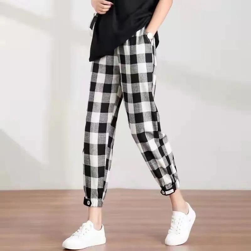 Harlan Pants Women's Loose and Wild Trend Short Autumn and Winter Beam Feet Plaid Casual Leggings