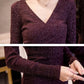Autumn and Winter Knitted Dress Women V-neck Sexy Wrap Sweater Dress Shiny Bodycon Dress