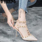 Shallow Mouth Fashion Lace Sandals Women's Fine Heels Rivet Pointed Shoes Sexy Sneakers