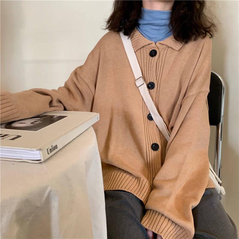 Pofulove Autumn Winter Warm Bottoming Cardigan Sweater Girl Student Loose Knitted Jacket Coat