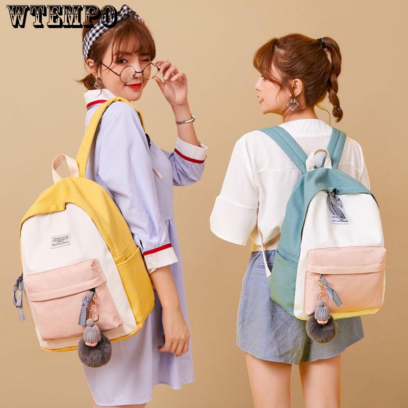 Canvas Backpacks Candy Color Waterproof School Bags Girls Laptop Backpacks Patchwork Backpack