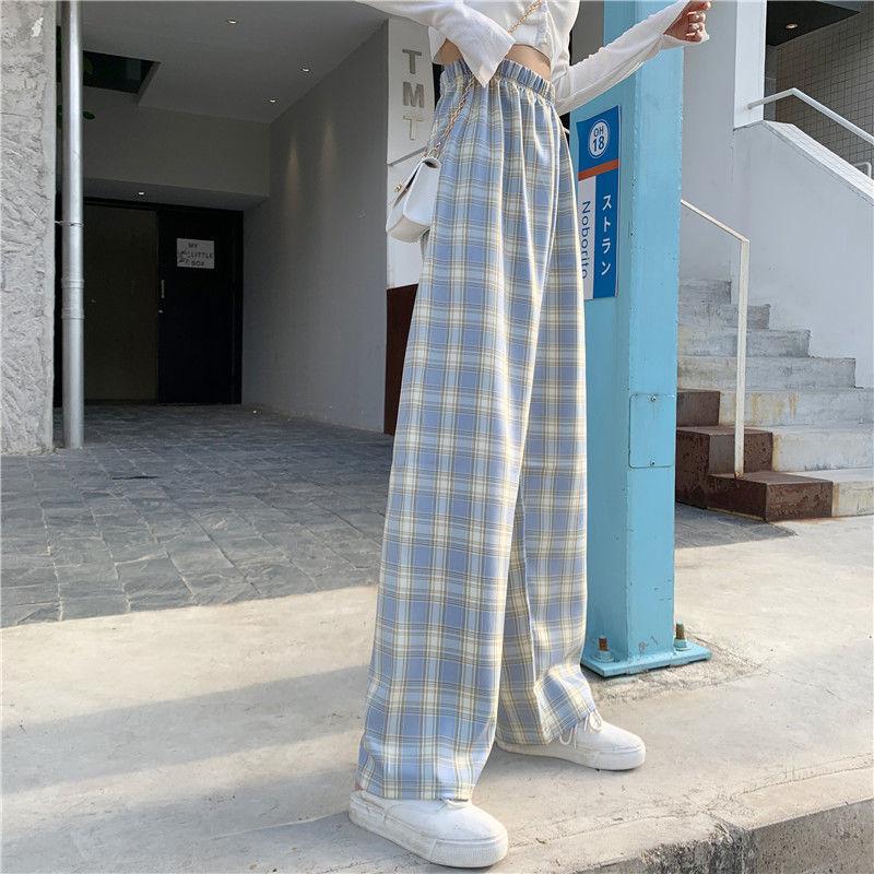 Women Wide Leg Pants  Spring Summer Female High Waist Loose Casual Plaid Chiffon Pant Long Trousers Streetwear Plus Size 4XL
