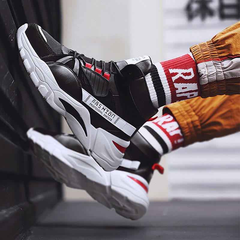 Spring Men's High-top Sports Shoes Men's All-match Height Increase Shoes Breathable Student Shoes Men