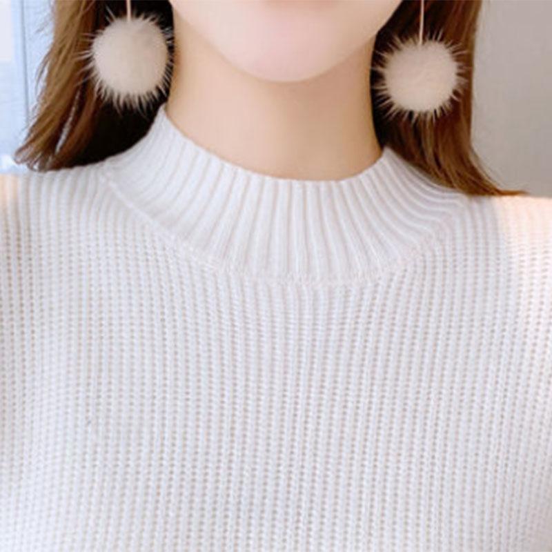Women's Autumn and Winter Long-sleeved Dress Half High Collar Sweater Dress with Belt  Mid-length Skirt